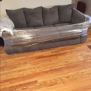 Gray huge soft suede sofa